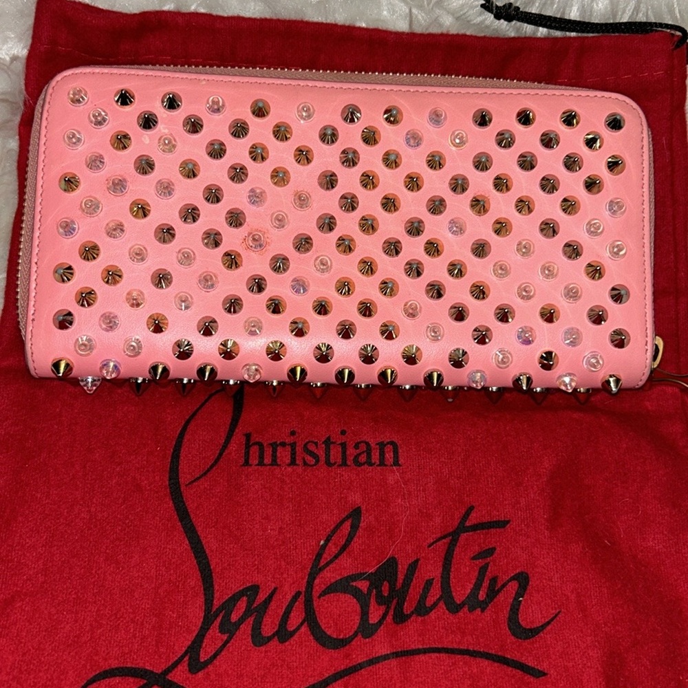 Christian Louboutin Pink Studded Zip-Around Wallet